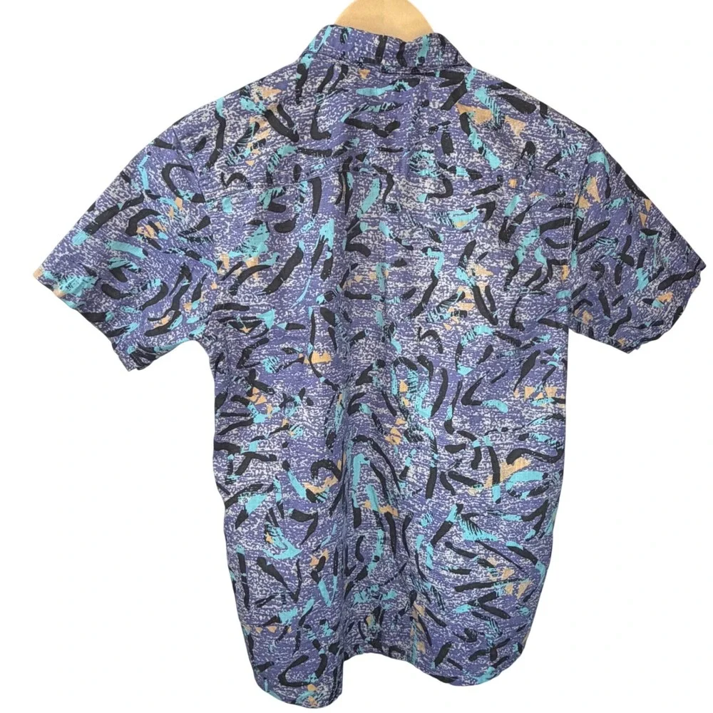 Quiksilver Boys Purple Abstract Print Short Sleeve Button Down Shirt Size L 14